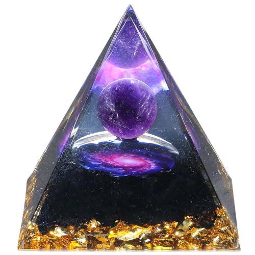 QINJIEJIE Groß Kristall Pyramide Amethyst Orgonit Pyramide Edelstein Stein Harz Pyramide Meditation Natürliche Reiki Spirituelle Deko Esoterik Geschenke 6cm von QINJIEJIE