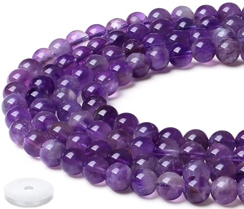 QINJIEJIE Natürliche Amethyst Perlen 50 Stück 8mm mit Loch Edelstein Perlen Zum Auffädeln Basteln Kristall Beads Rosa Naturstein Perlen für Armbänder Erwachsene DIY von QINJIEJIE