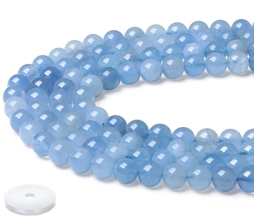 QINJIEJIE Natürliche Aquamarin Perlen 50 Stück 8mm Edelstein Kristall Beads Perlen Zum Basteln Runde Stein Perlen für Armbänder Erwachsene Halskette Ohrringe machen von QINJIEJIE