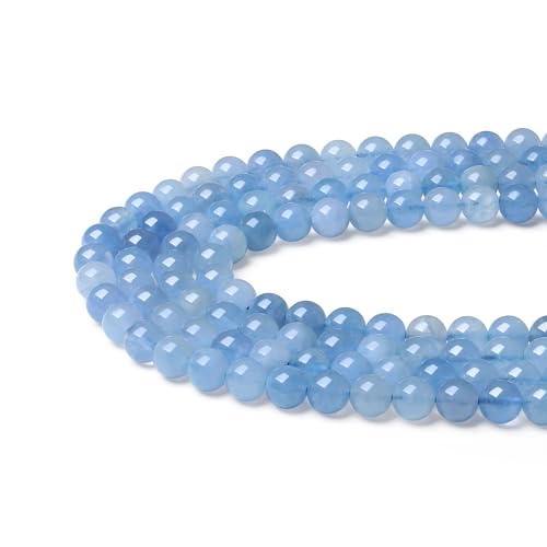 QINJIEJIE Natürliche Aquamarin Perlen 50 Stück 8mm mit Loch Edelstein Kristall Beads Perlen Zum Basteln Runde Blaue Perlen für Armbänder Erwachsene DIY Halskette Schmuckherstellung von QINJIEJIE