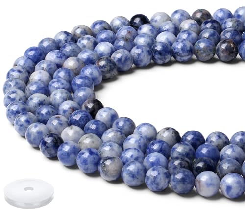 QINJIEJIE Natürliche Blauweißer Sodalith Perlen 50 Stück 8mm mit Loch Edelstein Perlen Zum Basteln Runde Kristall Beads Blaue Perlen für Armbänder Erwachsene DIY Halskette Schmuckherstellung von QINJIEJIE