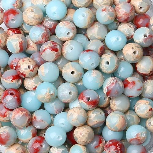 QINJIEJIE Natürliche Himmelblauer Jaspis Perlen 60 Stück 8mm Edelstein Kristall Beads Perlen Zum Basteln Runde Stein Perlen für Armbänder Erwachsene Halskette Ohrringe machen von QINJIEJIE