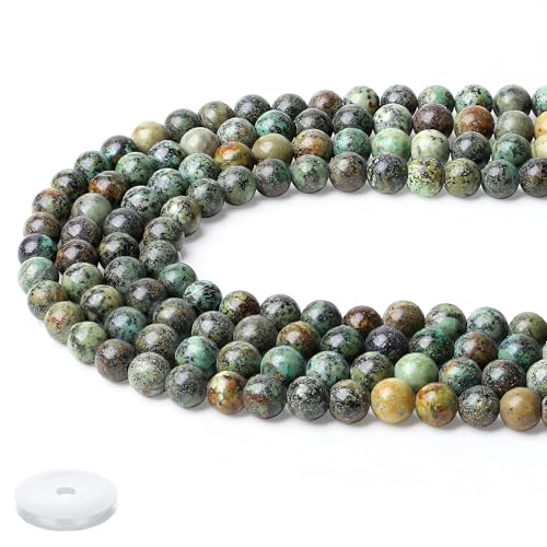 QINJIEJIE Natürliche Indischer Türkis Perlen 50 Stück 8mm mit Loch Edelstein Perlen Zum Auffädeln Basteln Kristall Beads Grüne Naturstein Perlen für Armbänder Erwachsene DIY von QINJIEJIE