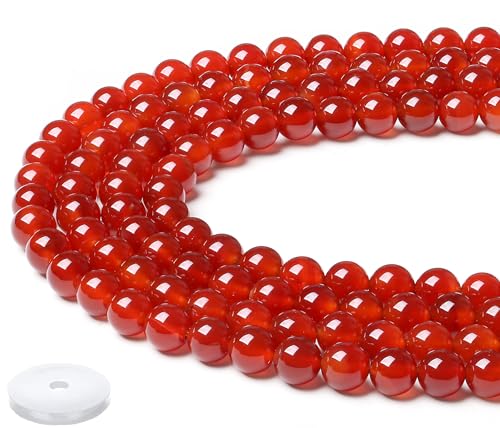 QINJIEJIE Natürliche Karneol Perlen 50 Stück 8mm mit Loch Kristall Beads Perlen Edelsteine zum Auffädeln Basteln Rote Naturstein Perlen für Armbänder Erwachsene DIY von QINJIEJIE