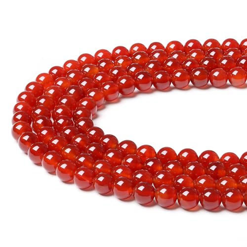 QINJIEJIE Natürliche Karneol Perlen 50 Stück 8mm mit Loch Edelstein Kristall Beads Perlen Zum Basteln Runde Rote Perlen für Armbänder Erwachsene DIY Halskette Schmuckherstellung von QINJIEJIE