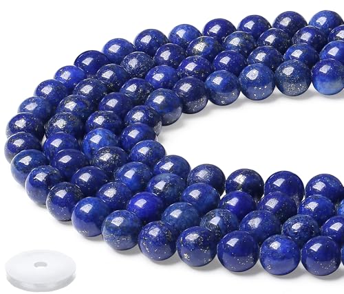 QINJIEJIE Natürliche Lapislazuli Perlen 50 Stück 8mm mit Loch Edelstein Perlen Zum Auffädeln Basteln Kristall Beads Blaue Naturstein Perlen für Armbänder Erwachsene DIY von QINJIEJIE