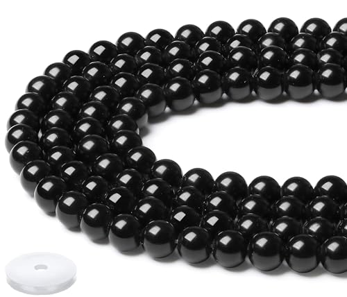 QINJIEJIE Natürliche Obsidian Perlen 50 Stück 8mm mit Loch Edelstein Perlen Zum Auffädeln Basteln Kristall Beads Schwarze Naturstein Perlen für Armbänder Erwachsene DIY von QINJIEJIE