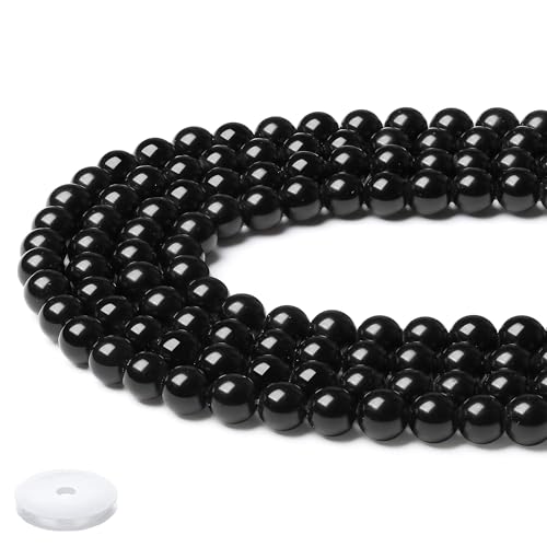 QINJIEJIE Natürliche Obsidian Perlen 50 Stück 8mm Edelstein Perlen Zum Basteln Runde Kristall Beads Stein Perlen für Armbänder Erwachsene Halskette Ohrringe machen von QINJIEJIE