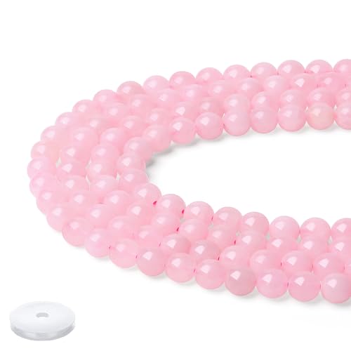 QINJIEJIE Natürliche Rosenquarz Perlen 50 Stück 8mm mit Loch Edelstein Perlen Zum Basteln Runde Kristall Beads Weiße Perlen für Armbänder Erwachsene DIY Halskette Schmuckherstellung von QINJIEJIE