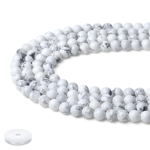 QINJIEJIE Natürliche Weißer howlith Perlen 50 Stück 8mm Edelstein Perlen Zum Basteln Runde Kristall Beads Stein Perlen für Armbänder Erwachsene Halskette Ohrringe machen von QINJIEJIE