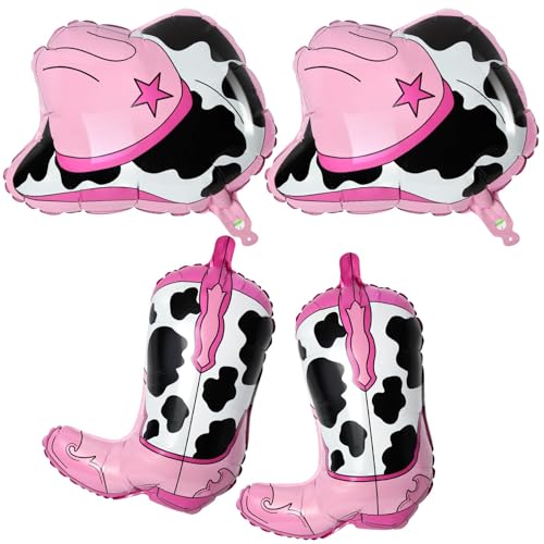 4 Stück Cowboy luftballons, Aluminiumfolie Cowboy Hut Luftballons Cowboy Stiefel Luftballons, Cowgirl Luftballons, Western-Motto-Partyballons, Western Party Cowboy Luftballons (Rosa) von QINQINZIJIN