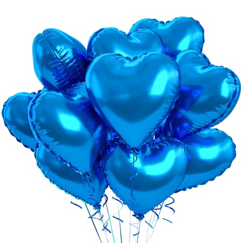 Herzluftballons Blau, 12 Stück Herzförmige Folienballons, Herz Helium Luftballons, Herz Folienballon für Verlobung Hochzeitsdekoration Valentinstag Partydekorationen von QINQINZIJIN