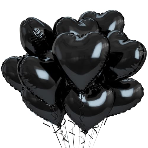 Herzluftballons Schwarz, 12 Stück Herzförmige Folienballons, Herz Helium Luftballons, Herz Folienballon für Verlobung Hochzeitsdekoration Valentinstag Partydekorationen von QINQINZIJIN