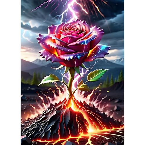 QINRUBB Blumen Diamond Painting Erwachsene, 5D Blitzschlag Diamant Painting Bilder Anfänger, DIY Vulkan Runder Vollbohrer Diamanten Malerei Stickerei Set Kreuzstich Geschenke Home Wand Dekor 30x40cm von QINRUBB