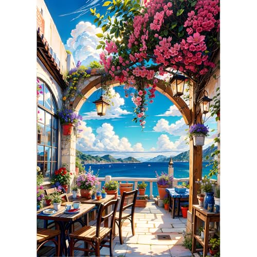 QINRUBB Blumen Diamond Painting Erwachsene, 5D Restaurant Diamant Painting Bilder Anfänger, DIY Meeresufer Runder Vollbohrer Diamanten Malerei Stickerei Kreuzstich Geschenke Home Wand Dekor 30x40cm von QINRUBB