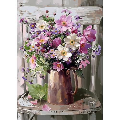 QINRUBB Bunte Blumen Diamond Painting Erwachsene, 5D Diamant Painting Bilder Anfänger, DIY Runder Vollbohrer Weinlese Diamanten Malerei Stickerei Set Kreuzstich Geschenke Home Wand Dekor 30x40cm von QINRUBB