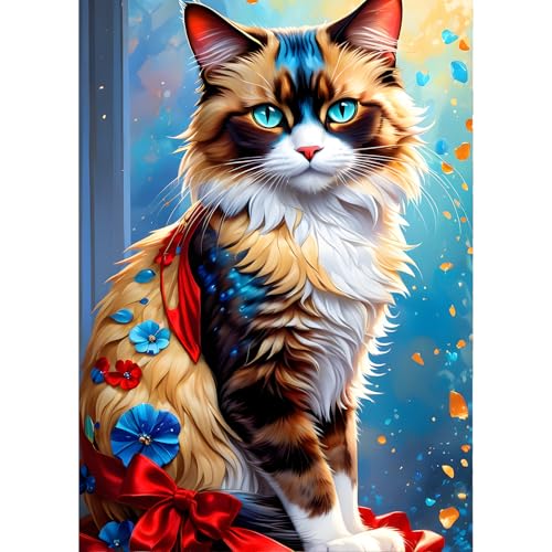 QINRUBB Bunte Katzen Diamond Painting Erwachsene, 5D Katzen Diamant Painting Bilder Anfänger, DIY Fantasie Runder Vollbohrer Diamanten Malerei Stickerei Kreuzstich Geschenke Home Wand Dekor 30x40cm von QINRUBB