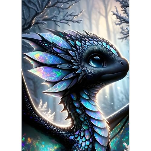 QINRUBB Bunter Drache Diamond Painting Erwachsene, 5D Diamant Painting Bilder Anfänger, DIY Traumland Runder Vollbohrer Diamanten Malerei Stickerei Set Kreuzstich Geschenke Home Wand Dekor 30x40cm von QINRUBB