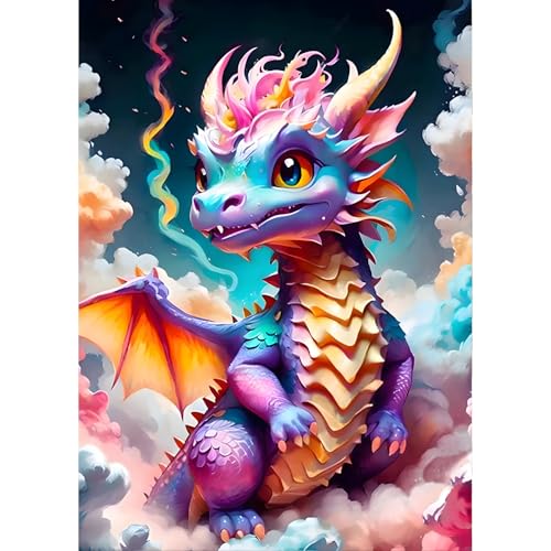 QINRUBB Bunter Drache Diamond Painting Erwachsene, 5D Wolken Diamant Painting Bilder Anfänger, DIY Fantasie Runder Vollbohrer Diamanten Malerei Stickerei Kreuzstich Geschenke Home Wand Dekor 30x40cm von QINRUBB