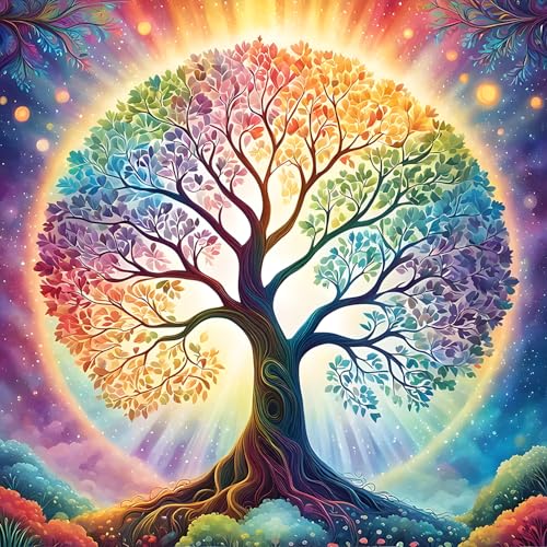 QINRUBB DIY Baum des Lebens Diamond Painting Erwachsene, 5D Regenbogen Diamant Painting Bilder Anfänger, Runder Vollbohrer Diamanten Malerei Stickerei Kreuzstich Geschenke Home Wand Dekor 30x30cm von QINRUBB