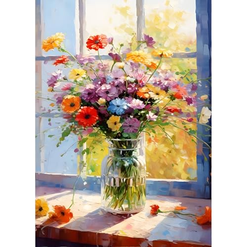 QINRUBB DIY Bunte Blumen Diamond Painting Erwachsene, 5D Blumen Diamant Painting Bilder Anfänger, Fenster Runder Vollbohrer Diamanten Malerei Stickerei Kreuzstich Geschenke Home Wand Dekor 30x40cm von QINRUBB