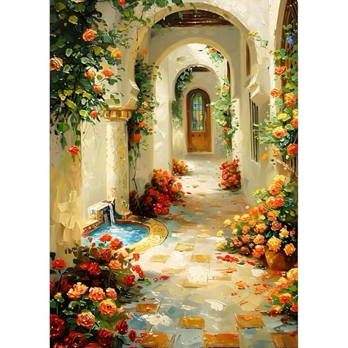 QINRUBB DIY Bunte Blumen Diamond Painting Erwachsene, 5D Korridor Diamant Painting Bilder Anfänger, Blumen Runder Vollbohrer Diamanten Malerei Stickerei Kreuzstich Geschenke Home Wand Dekor 30x40cm von QINRUBB