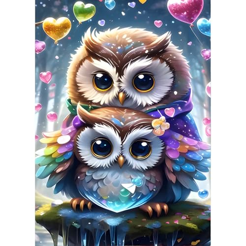 QINRUBB DIY Bunte Eule Diamond Painting Erwachsene, 5D Herz Diamant Painting Bilder Anfänger, Liebe Runder Vollbohrer Diamanten Malerei Stickerei Kreuzstich Geschenke Home Wand Dekor 30x40cm von QINRUBB