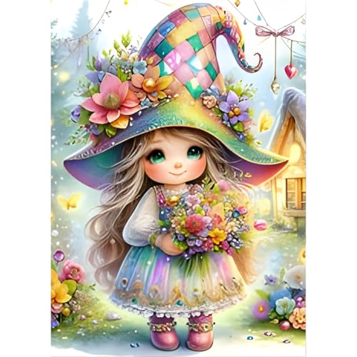 QINRUBB DIY Elfenmädchen Diamond Painting Erwachsene, 5D Blumen Diamant Painting Bilder Anfänger, Cartoon Runder Vollbohrer Diamanten Malerei Stickerei Kreuzstich Geschenke Home Wand Dekor 30x40cm von QINRUBB