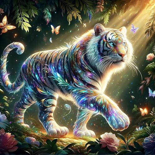 QINRUBB DIY Fantasie Tiger Diamond Painting Erwachsene, 5D Schmetterling Diamant Painting Bilder Anfänger, Runder Vollbohrer Diamanten Malerei Stickerei Kreuzstich Geschenke Home Wand Dekor 30x30cm von QINRUBB