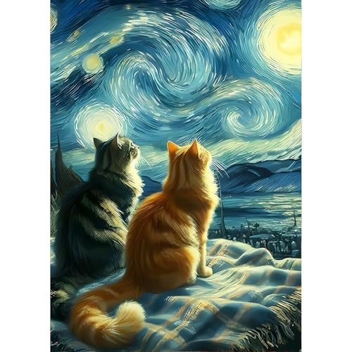 QINRUBB DIY Kätzchen Diamond Painting Erwachsene, 5D Sternenhimmel Diamant Painting Bilder Anfänger, Runder Vollbohrer Diamanten Malerei Stickerei Kreuzstich Geschenke Home Wand Dekor 30x40cm von QINRUBB