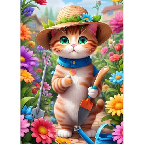 QINRUBB DIY Katze Dame Diamond Painting Erwachsene, 5D Garten Diamant Painting Bilder Anfänger, Kätzchen Runder Vollbohrer Diamanten Malerei Stickerei Kreuzstich Geschenke Home Wand Dekor 30x40cm von QINRUBB