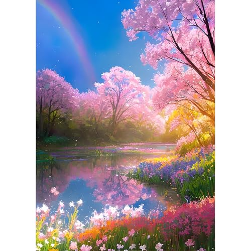 QINRUBB DIY Kirschblüte Diamond Painting Erwachsene, 5D Rosa Blumen Diamant Painting Bilder Anfänger, Runder Vollbohrer Diamanten Malerei Stickerei Kreuzstich Geschenke Home Wand Dekor 30x40cm von QINRUBB