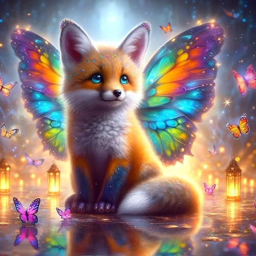 QINRUBB DIY Niedlicher Fuchs Diamond Painting Erwachsene, 5D Schmetterling Diamant Painting Bilder Anfänger, Runder Vollbohrer Diamanten Malerei Stickerei Kreuzstich Geschenke Home Wand Dekor 30x30cm von QINRUBB