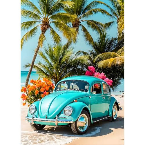 QINRUBB DIY Oldtimer Diamond Painting Erwachsene, 5D Blumen Diamant Painting Bilder Anfänger, Strand Runder Vollbohrer Diamanten Malerei Stickerei Kreuzstich Geschenke Home Wand Dekor 30x40cm von QINRUBB