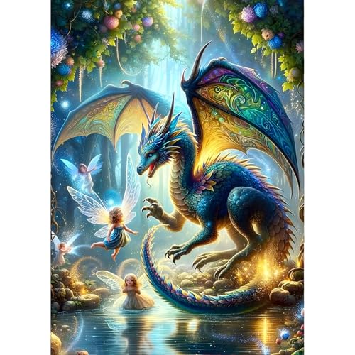 QINRUBB DIY Pterodaktie Diamond Painting Erwachsene, 5D Drache Diamant Painting Bilder Anfänger, Traumland Runder Vollbohrer Diamanten Malerei Stickerei Kreuzstich Geschenke Home Wand Dekor 30x40cm von QINRUBB