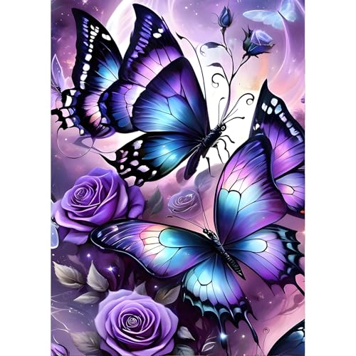 QINRUBB DIY Schmetterling Diamond Painting Erwachsene, 5D Blumen Diamant Painting Bilder Anfänger, Fantasie Runder Vollbohrer Diamanten Malerei Stickerei Kreuzstich Geschenke Home Wand Dekor 30x40cm von QINRUBB