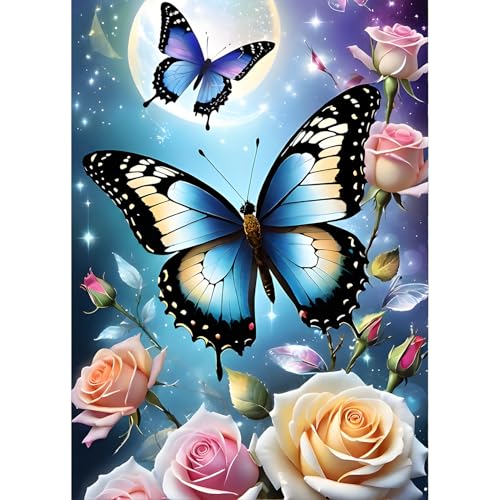 QINRUBB DIY Schmetterling Diamond Painting Erwachsene, 5D Blumen Diamant Painting Bilder Anfänger, Fantasie Runder Vollbohrer Diamanten Malerei Stickerei Kreuzstich Geschenke Home Wand Dekor 30x40cm von QINRUBB