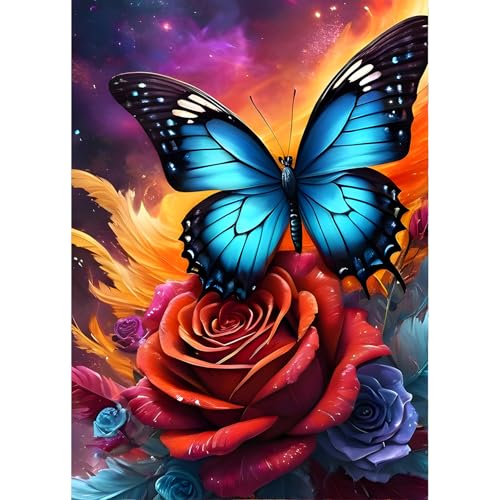 QINRUBB DIY Schmetterling Diamond Painting Erwachsene, 5D Blumen Diamant Painting Bilder Anfänger, Rosen Runder Vollbohrer Diamanten Malerei Stickerei Kreuzstich Geschenke Home Wand Dekor 30x40cm von QINRUBB