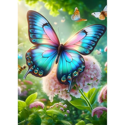 QINRUBB DIY Schmetterling Diamond Painting Erwachsene, 5D Blumen Diamant Painting Bilder Anfänger, Traumland Runder Vollbohrer Diamanten Malerei Stickerei Kreuzstich Geschenke Home Wand Dekor 30x40cm von QINRUBB