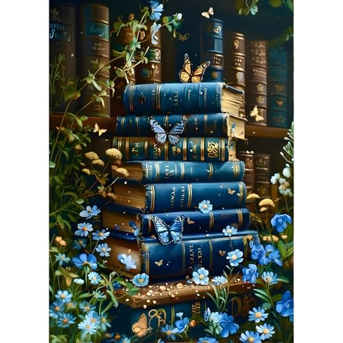 QINRUBB DIY Schmetterling Diamond Painting Erwachsene, 5D Bücher Diamant Painting Bilder Anfänger, Blumen Runder Vollbohrer Diamanten Malerei Stickerei Kreuzstich Geschenke Home Wand Dekor 30x40cm von QINRUBB