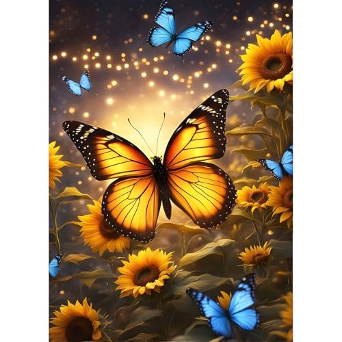 QINRUBB DIY Schmetterling Diamond Painting Erwachsene, 5D Sonnenblumen Diamant Painting Bilder Anfänger, Runder Vollbohrer Diamanten Malerei Stickerei Kreuzstich Geschenke Home Wand Dekor 30x40cm von QINRUBB