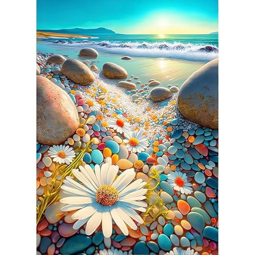 QINRUBB DIY Sonnenuntergang Diamond Painting Erwachsene, 5D Blumen Diamant Painting Bilder Anfänger, Strand Runder Vollbohrer Diamanten Malerei Stickerei Kreuzstich Geschenke Home Wand Dekor 30x40cm von QINRUBB