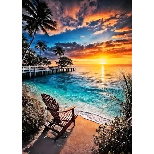 QINRUBB DIY Sonnenuntergang Diamond Painting Erwachsene, 5D Meeresufer Diamant Painting Bilder Anfänger, Runder Vollbohrer Diamanten Malerei Stickerei Kreuzstich Geschenke Home Wand Dekor 30x40cm von QINRUBB