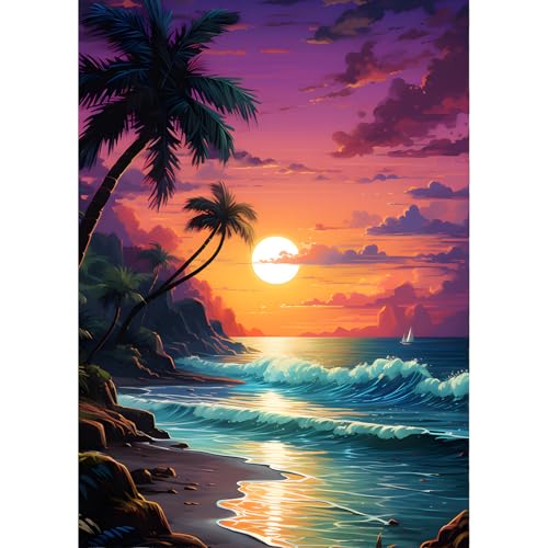 QINRUBB DIY Sonnenuntergang Diamond Painting Erwachsene, 5D Strand Diamant Painting Bilder Anfänger, Runder Vollbohrer Diamanten Malerei Stickerei Kreuzstich Geschenke Home Wand Dekor 30x40cm von QINRUBB