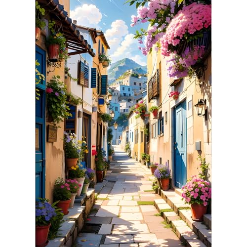 QINRUBB DIY Stadt Straße Diamond Painting Erwachsene, 5D Weinlese Diamant Painting Bilder Anfänger, Blumen Runder Vollbohrer Diamanten Malerei Stickerei Kreuzstich Geschenke Home Wand Dekor 30x40cm von QINRUBB