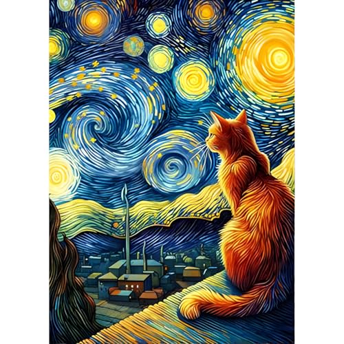 QINRUBB DIY Sternenhimmel Diamond Painting Erwachsene, 5D Kätzche Diamant Painting Bilder Anfänger, Runder Vollbohrer Diamanten Malerei Stickerei Kreuzstich Geschenke Home Wand Dekor 30x40cm von QINRUBB