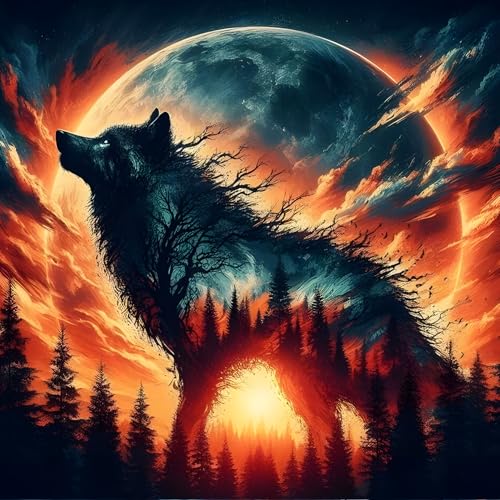 QINRUBB DIY Wald Wolf Diamond Painting Erwachsene, 5D Sonnenuntergang Diamant Painting Bilder Anfänger, Runder Vollbohrer Diamanten Malerei Stickerei Kreuzstich Geschenke Home Wand Dekor 30x30cm von QINRUBB