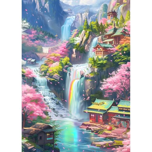 QINRUBB DIY Wasserfall Diamond Painting Erwachsene, 5D Märchenland Diamant Painting Bilder Anfänger, Blumen Runder Vollbohrer Diamanten Malerei Stickerei Kreuzstich Geschenke Home Wand Dekor 30x40cm von QINRUBB