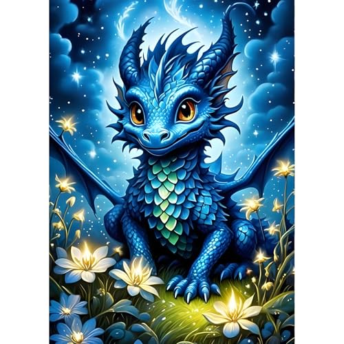 QINRUBB Drache Diamond Painting Erwachsene, 5D Blumen Diamant Painting Bilder Anfänger, DIY Traumland Runder Vollbohrer Diamanten Malerei Stickerei Set Kreuzstich Geschenke Home Wand Dekor 30x40cm von QINRUBB