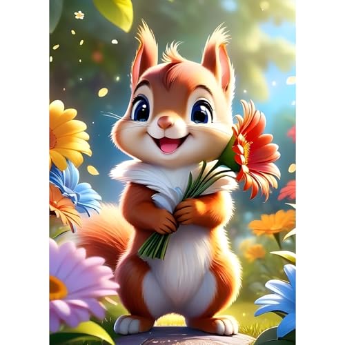 QINRUBB Eichhörnchen Diamond Painting Erwachsene, 5D Blumen Diamant Painting Bilder Anfänger, DIY Runder Vollbohrer Diamanten Malerei Stickerei Set Kreuzstich Geschenke Home Wand Dekor 30x40cm von QINRUBB